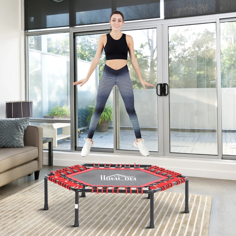HOMCOM 40" Hexagon Fitness Trampoline Indoor Outdoor Metal Bouncer Jumper Adult Home Gym Fitness - Red