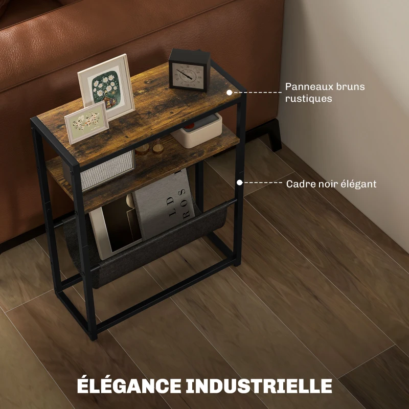 HOMCOM Table d'appoint bout de canapé avec étagère et porte-revues structure en acier design industriel - 43l x 18P x 56H cm