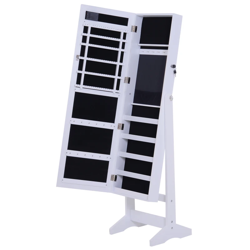 HOMCOM Armoire à Bijoux Armoire de Rangement sur Pied avec Miroir et Serrure Éclarage LED MDF 40 x 37 x 146 cm Blanc
