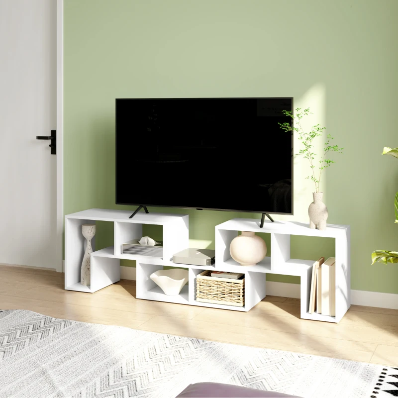HOMCOM Three-Block Modular TV Stand - White Wood-Effect