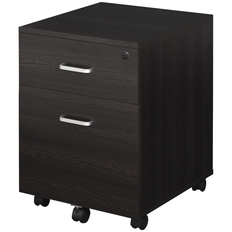 Vinsetto 2-Drawer Locking Office Filing Cabinet w/ 5 Wheels Rolling Storage Hanging A4 Cupboard Home Organisation Black Wood Grain