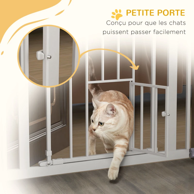 PawHut Barrière de sécurité animaux de 104H cm avec porte fermeture automatique système de double verrouillage sans percage