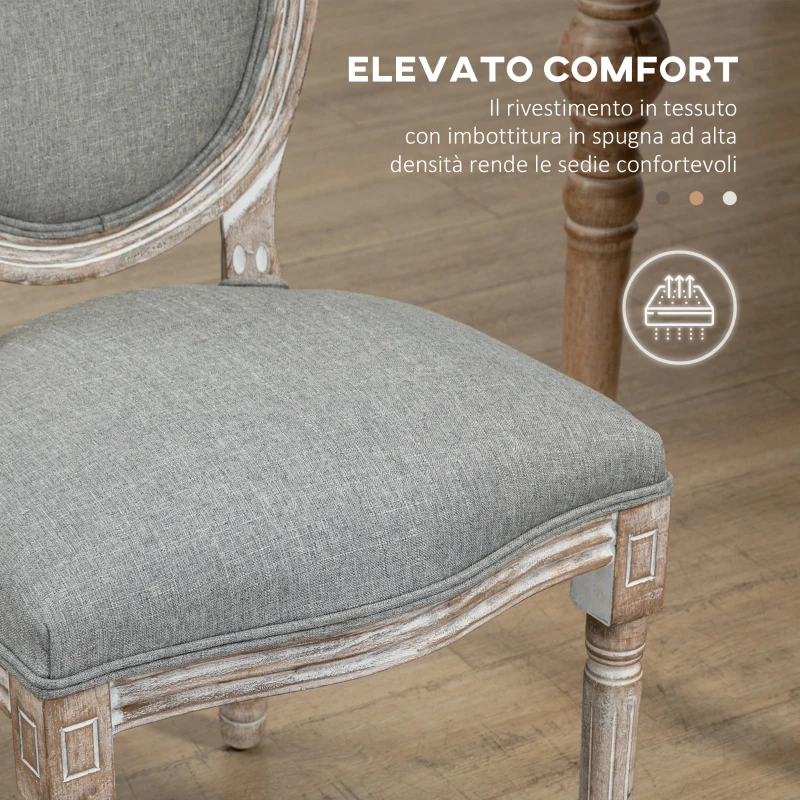 HOMCOM Set 2 Sedie per Tavolo da Pranzo Classiche in Legno con Rivestimento in Tessuto, Grigio
