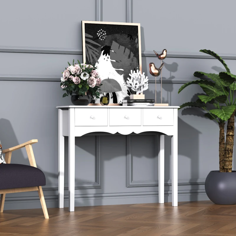 HOMCOM Console Table Modern Sofa Side Desk with 3 Drawers for Living Room Entryway Bedroom White
