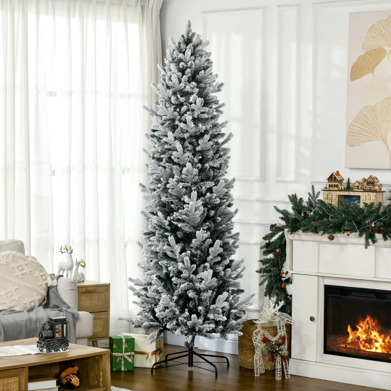 HOMCOM Albero di Natale Innevato 225cm con 988 Rami e Base in Acciaio per Interni con Apertura Automatica
