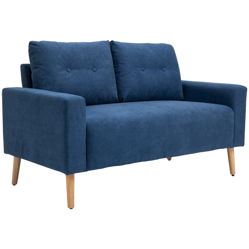 HOMCOM Sofá de 2 Plazas con 2 Cojines Reposabrazos y Patas de Madera de Caucho para Dormitorio Oficina 145x76x88 cm Azul