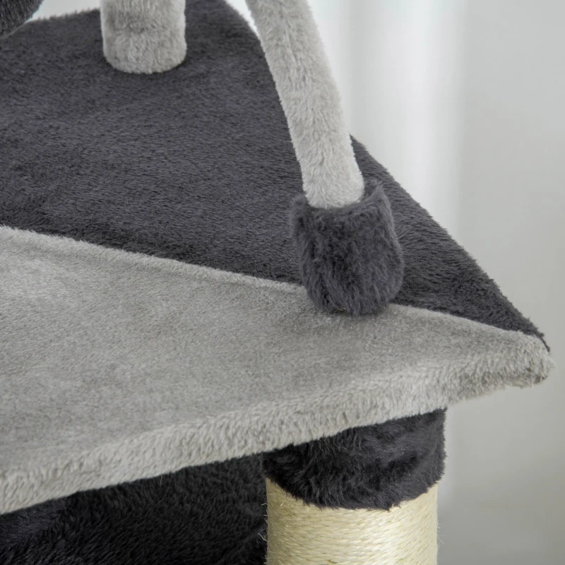 PawHut Tiragraffi per Gatti max 5kg con Casetta, Lettino e Pallina da Gioco, in Truciolato, Peluche e Iuta, 39x39x114 cm