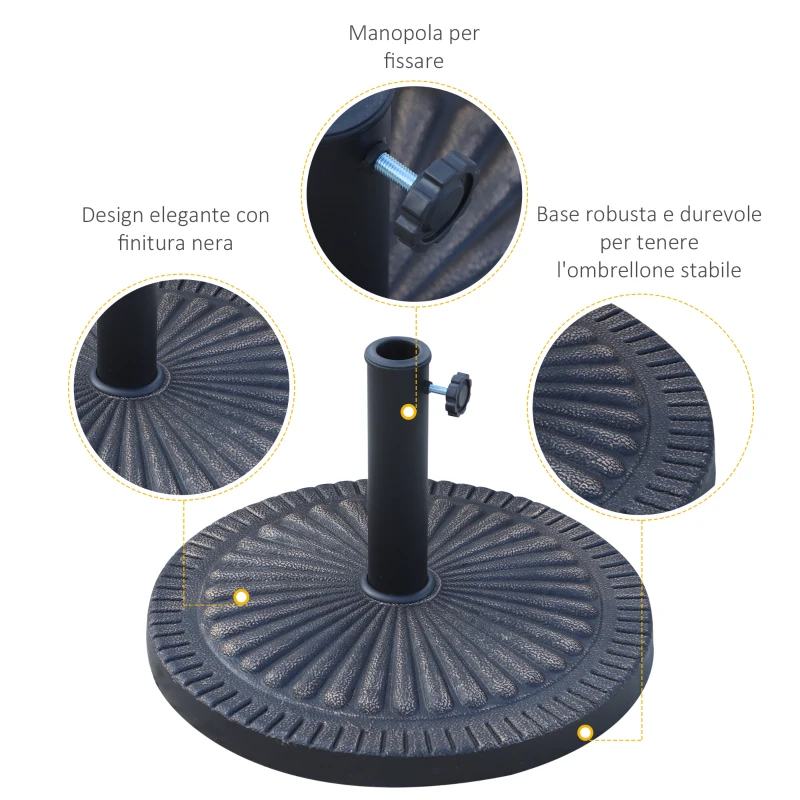 Outsunny Base Ombrellone Rotonda per Pali da Ø3,8-4,8cm con Decorazione e Manopola, Peso 15kg Ø49x32cm
