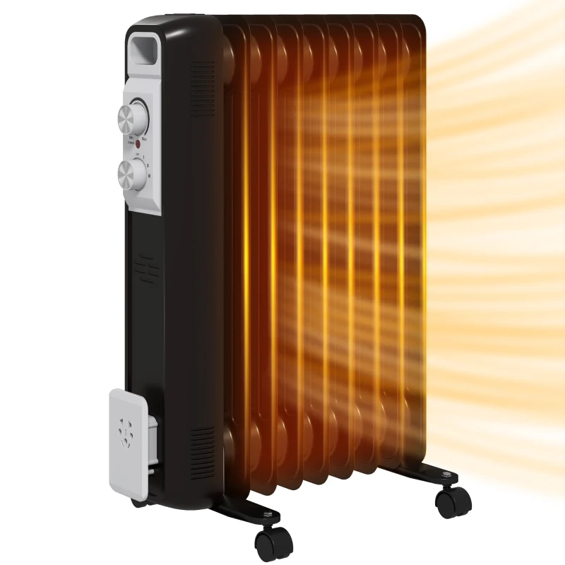 HOMCOM 2kW Nine Fin Oil-Filled Radiator - Black