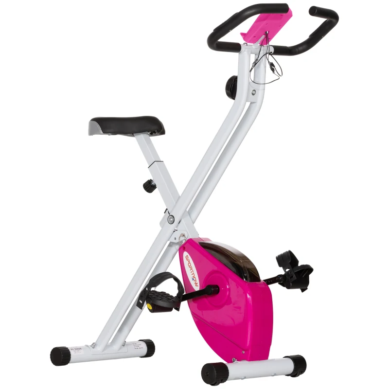 SPORTNOW Folding and Quiet Exercise Bike with 8-Level Magnetic Resistance and Heart Rate Sensor, for Home Gym, Pink and White