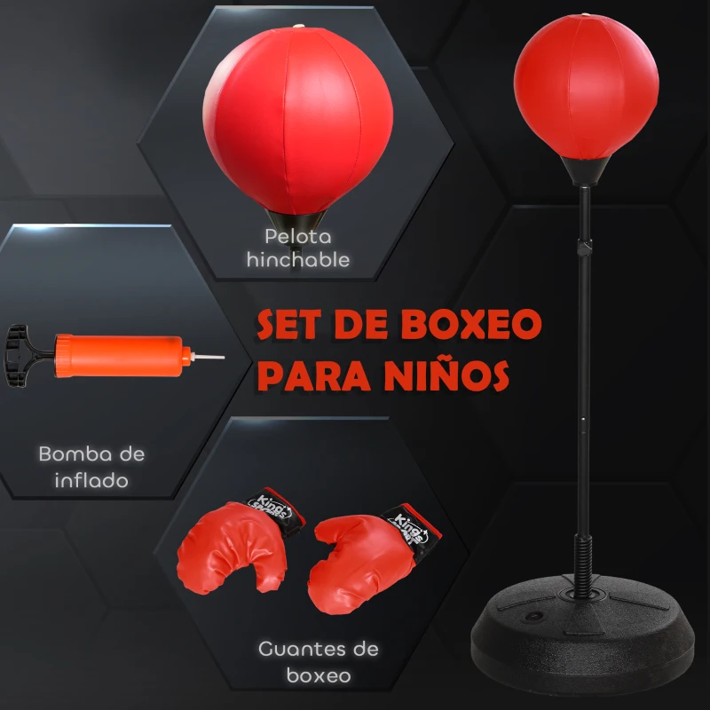 AIYAPLAY Saco de Boxeo para Niños de +5 Años con Guantes de Boxeo Altura Ajustable de 122,5-147 cm y Base Rellenable Rojo