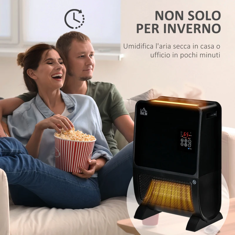 HOMCOM Stufa Elettrica 2in1 con Umidificatore, Luce LED 3 Colori, Timer e Telecomando, 33x21x49.5 cm, Nero