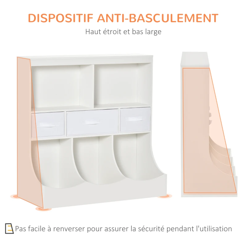 HOMCOM Meuble de rangement jouets enfant bibliothèque étagère de jouet pour chambre d'enfant 5 casiers 3 tiroirs non tissé MDF dim. 93,1L x 40l x 94H cm blanc