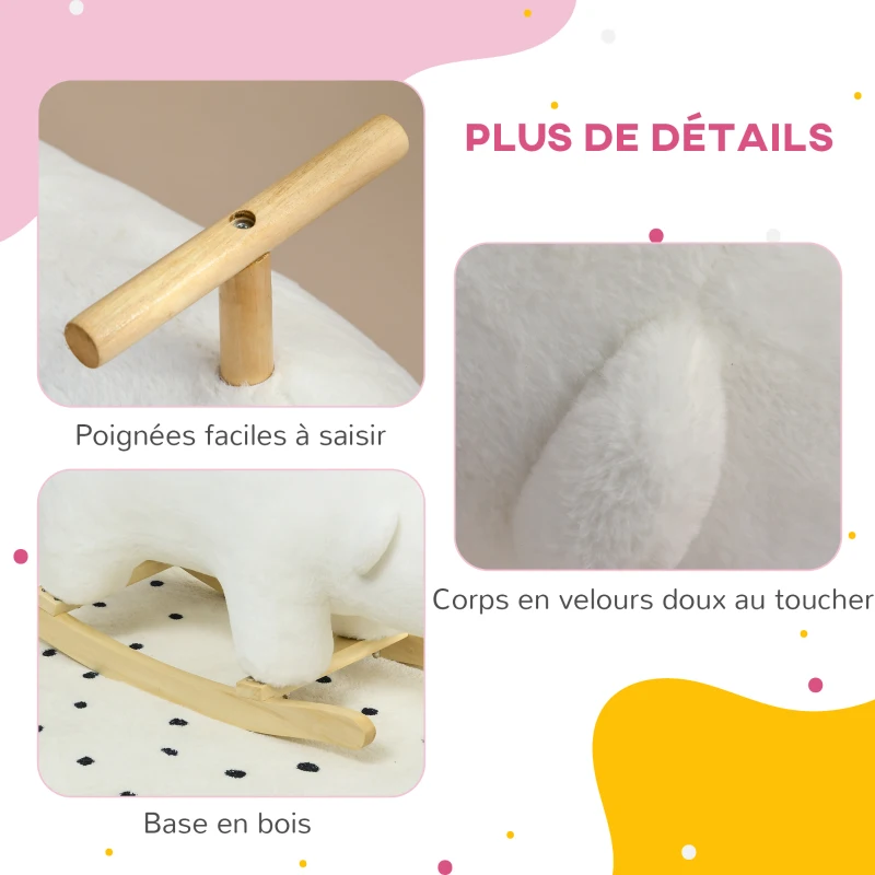 HOMCOM Ours à bascule pour enfant jeux jouet à bascule avec sons pour 3 - 6 ans socle en bois blanc