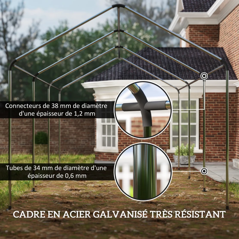 Outsunny Tente garage carport 3 x 6m Auvent de voiture robuste avec 2 portes enroulables, toile 200g PE, vert