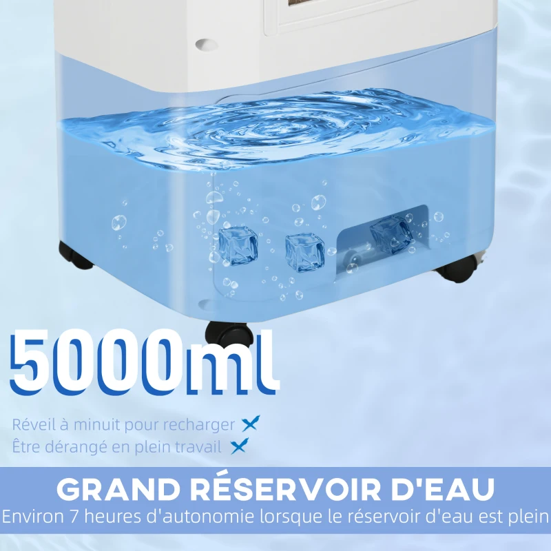 HOMCOM Refroidisseur d'air ventilateur humidificateur 3 en 1 avec télécommande, minuterie, oscillation, 3 modes 3 vitesses