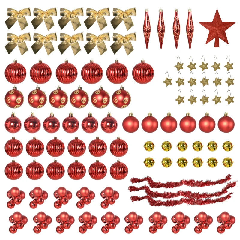 HOMCOM 6' Artificial Prelit Christmas Trees Holiday Décor with Warm White LED Lights, Auto Open, Tinsel, Ball, Star