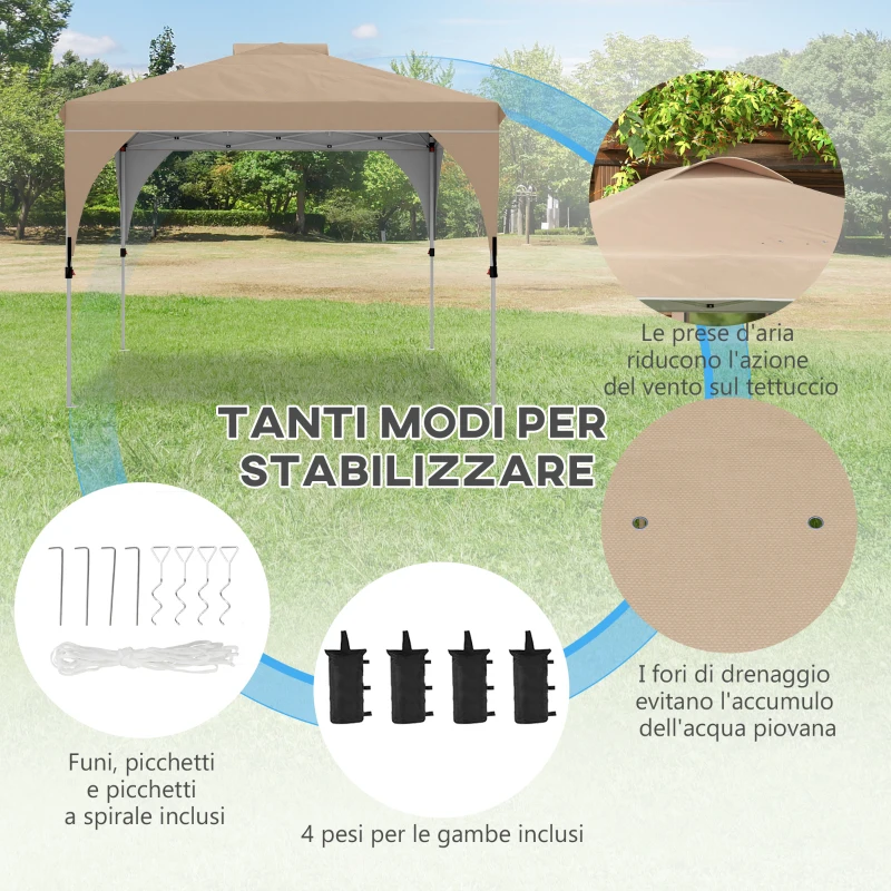 Outsunny Gazebo da Giardino 3x3 m Pieghevole con Altezza Regolabile e Borsa di Trasporto con Ruote, Beige