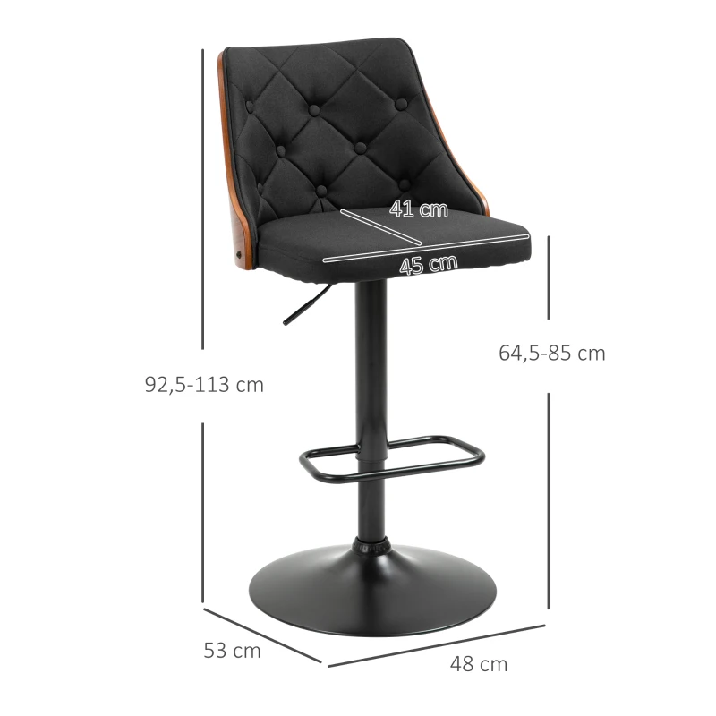 HOMCOM Lot de 2 tabourets de bar réglable en hauteur rotatif sur 360° avec repose-pieds, tissu capitonné