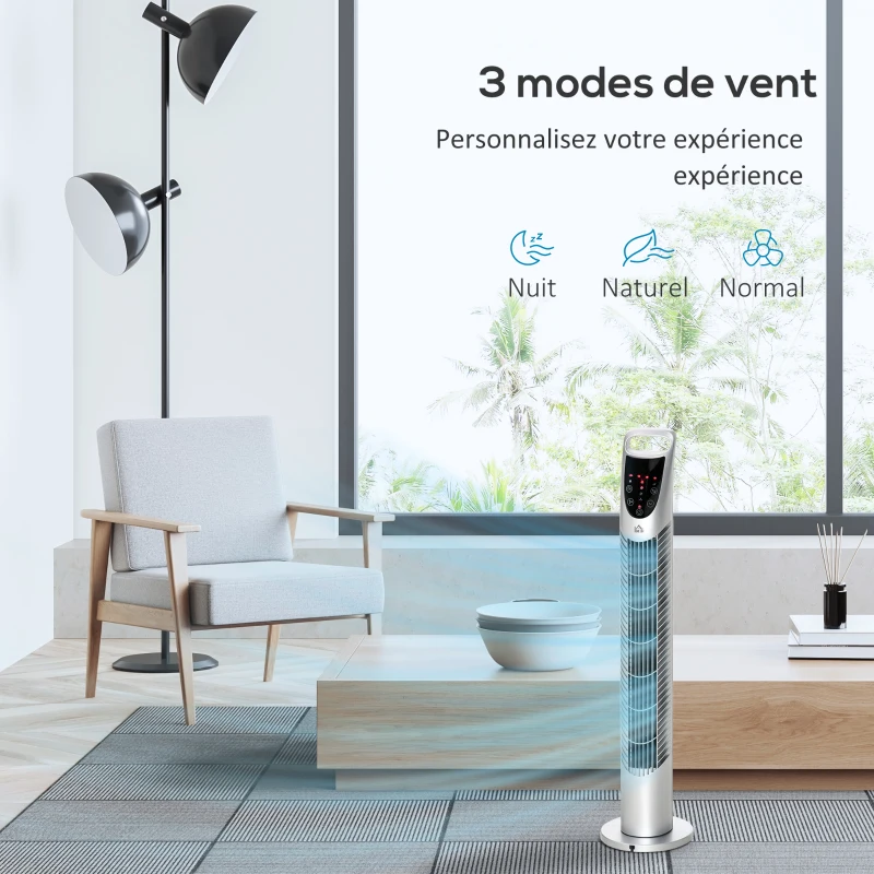 HOMCOM Ventilateur colonne 40W minuterie 3 vitesses 3 modes télécommande panneau contrôle tactile tour oscillant silencieux