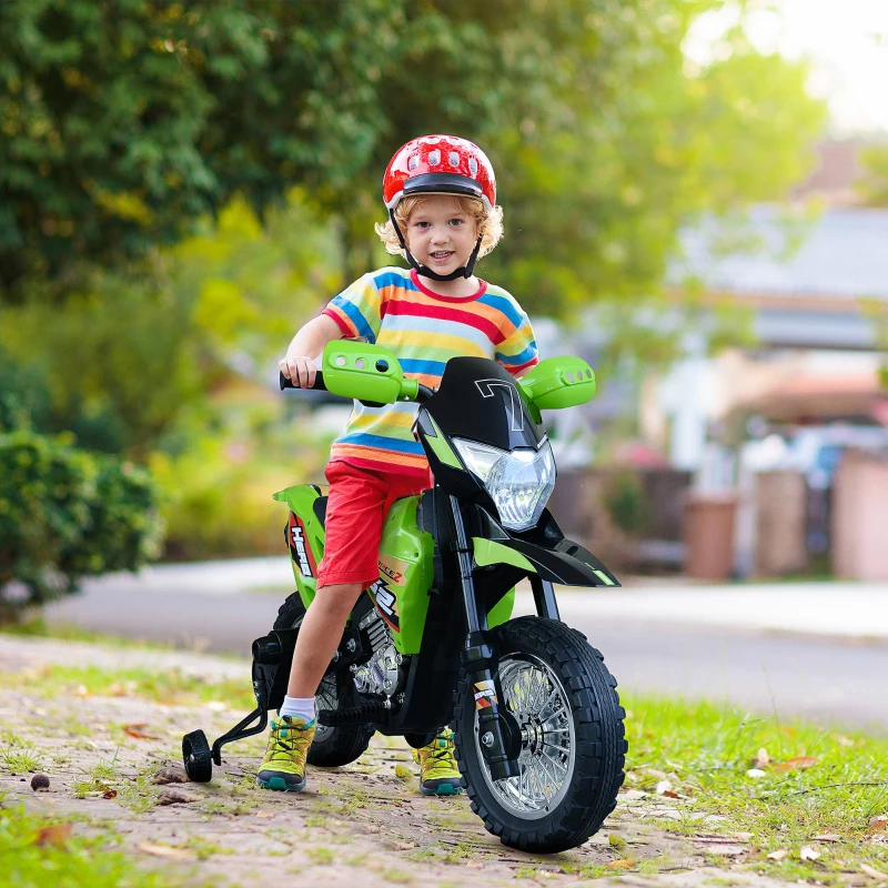 HOMCOM Motocross électrique 35 W Enfant 3 à 6 Ans dim. 109L x 52,5l x 70,5H cm roulettes Amovibles Vert