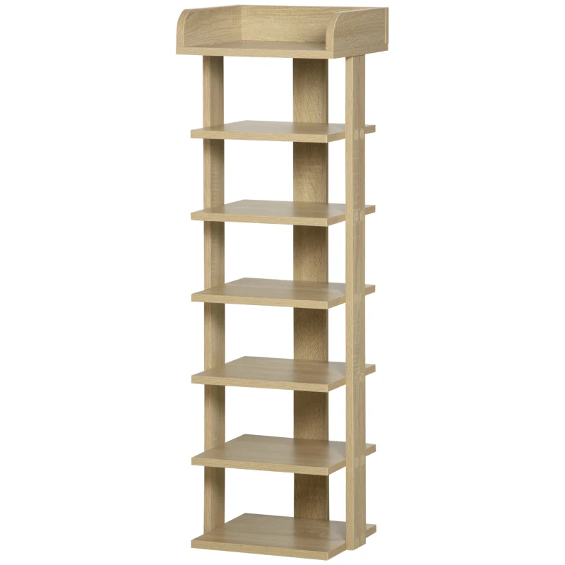 HOMCOM 7 Tier Shoe Rack Organizer Storage Shelf Wooden Display Cabinet for Entryway Living Room Bedroom Oak