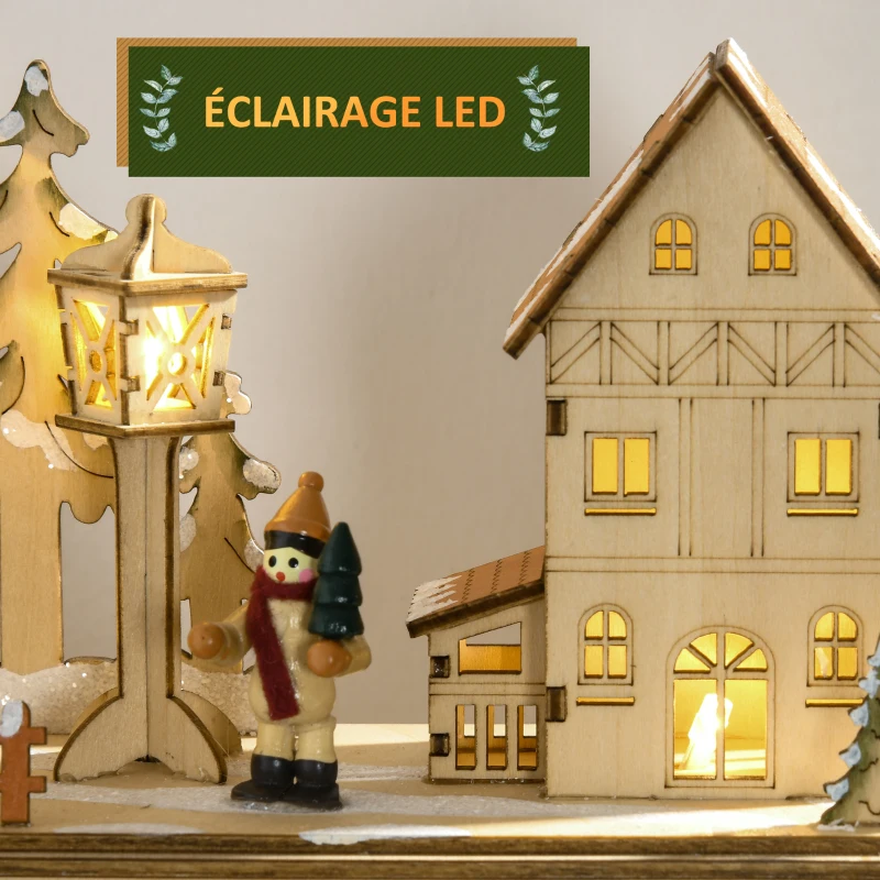 HOMCOM Calendrier de l'Avent LED en forme de village enneigé avec 24 tiroirs décoration lumineuse de Noël beige