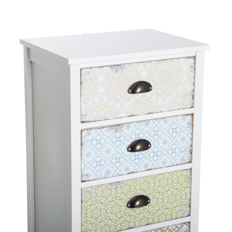 HOMCOM Chiffonnier style néo-rétro graphique 5 tiroirs blanc