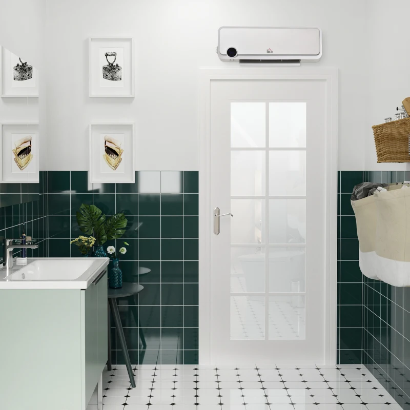 HOMCOM Calefactor Baño de Pared 1000W/2000W con Mando a Distancia Pantalla LED Temporizador 12H Termostato Blanco