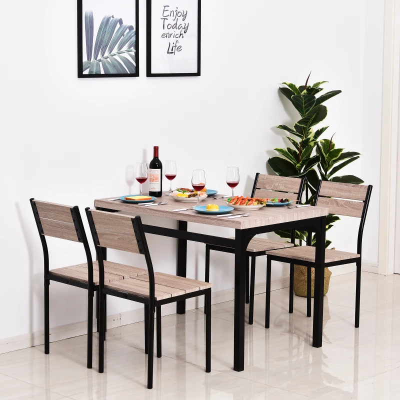 HOMCOM Table de salle à manger avec 4 chaises style industriel acier noir MDF coloris bois de chêne