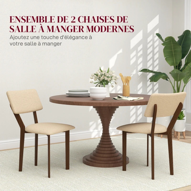 HOMCOM Lot de 2 chaises salle à manger chaises de cuisine avec dossier pieds en bois tissu effet lin 49 x 56 x 85 cm beige