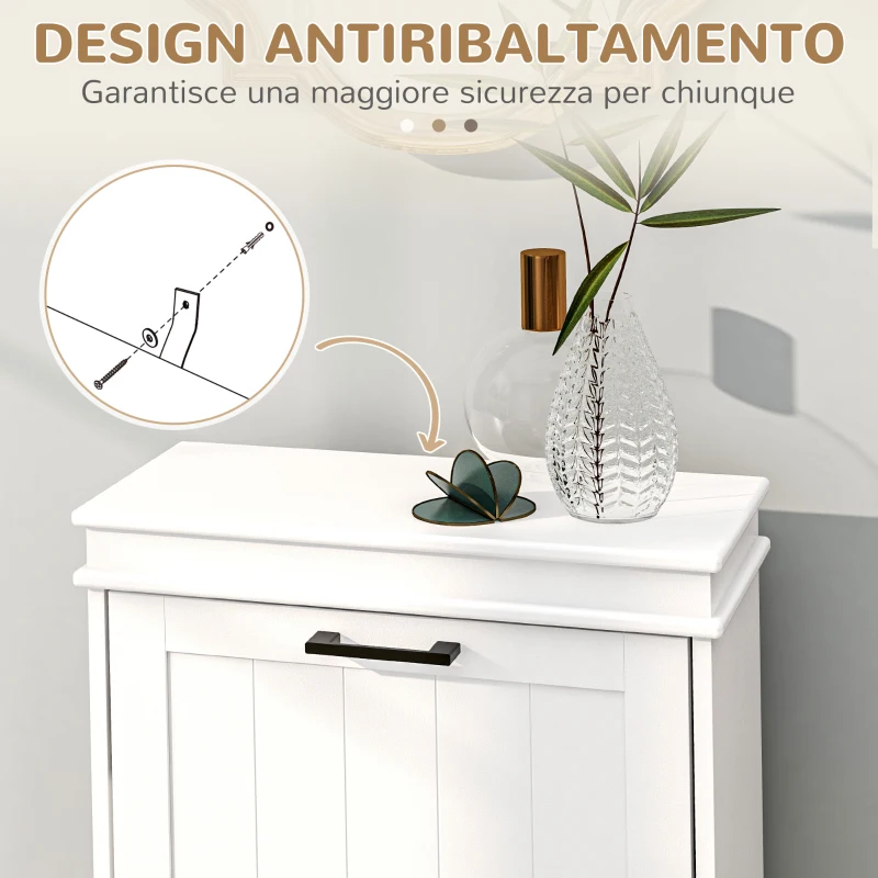 HOMCOM Scarpiera Moderna con 2 Cassetti Ribaltabili per 10 Paia di Scarpe e Ripiano Regolabile, 54x24x82.5cm, Bianco