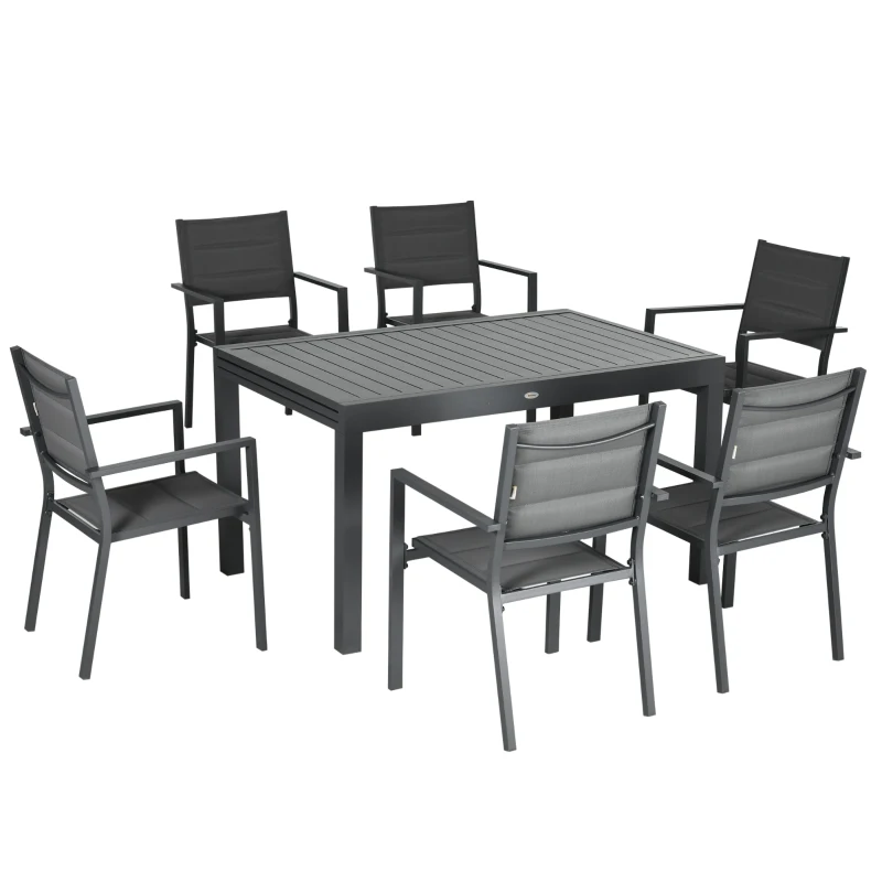 Outsunny Salon de jardin table extensible 135-270 cm en aluminium et textilène 6/10 personnes 8 chaises empilables gris