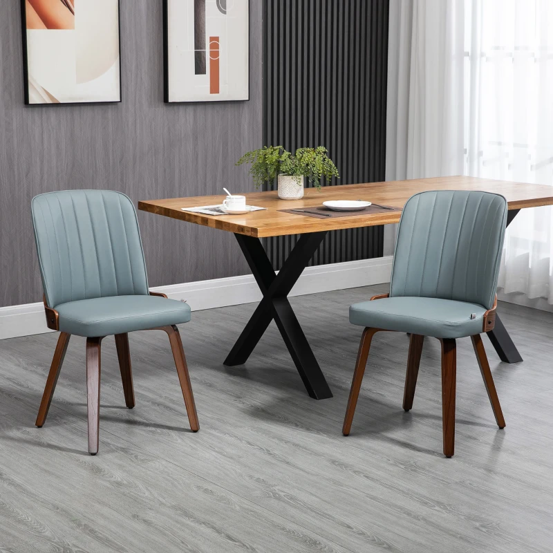 HOMCOM Juego de 2 Sillas de Comedor Modernas con Asiento Tapizado en Cuero Sintético y Patas de Madera 47,5x57x85cm Gris