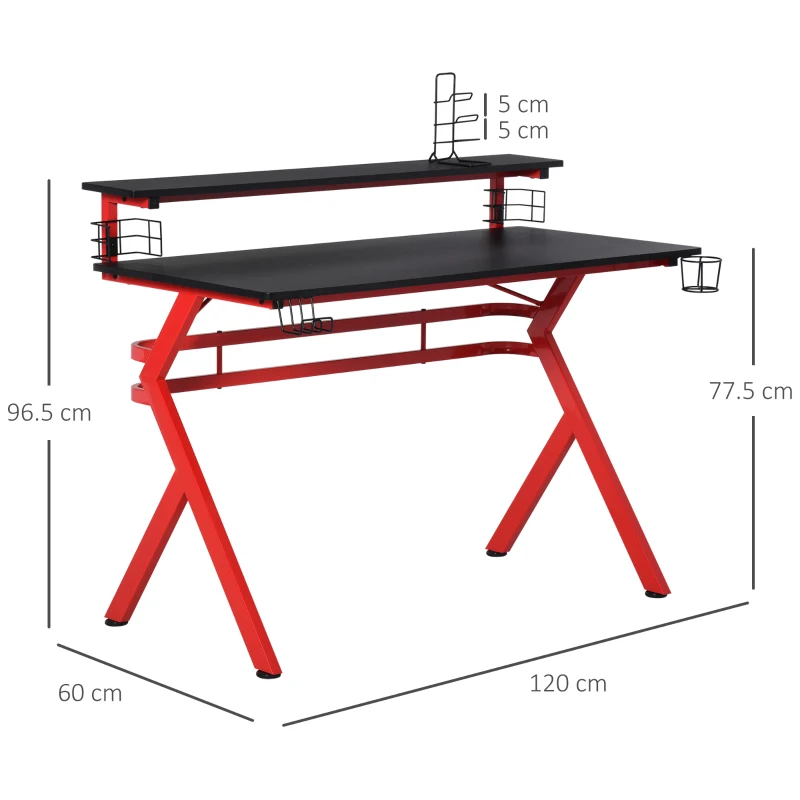 HOMCOM Gaming Desk Computer Table Ergonomics Workstation for Home Office with Cup & Speaker &Game Controller Holder Headphone Hook 120cm x 60cm x 96.5cm Black and Red