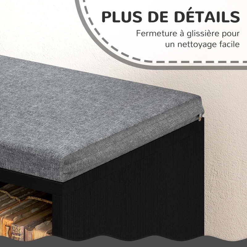 HOMCOM Bibliothèque banc 2 en 1 avec 5 compartiments de rangement et 2 coussins 108 x 30 x 60 cm noir gris