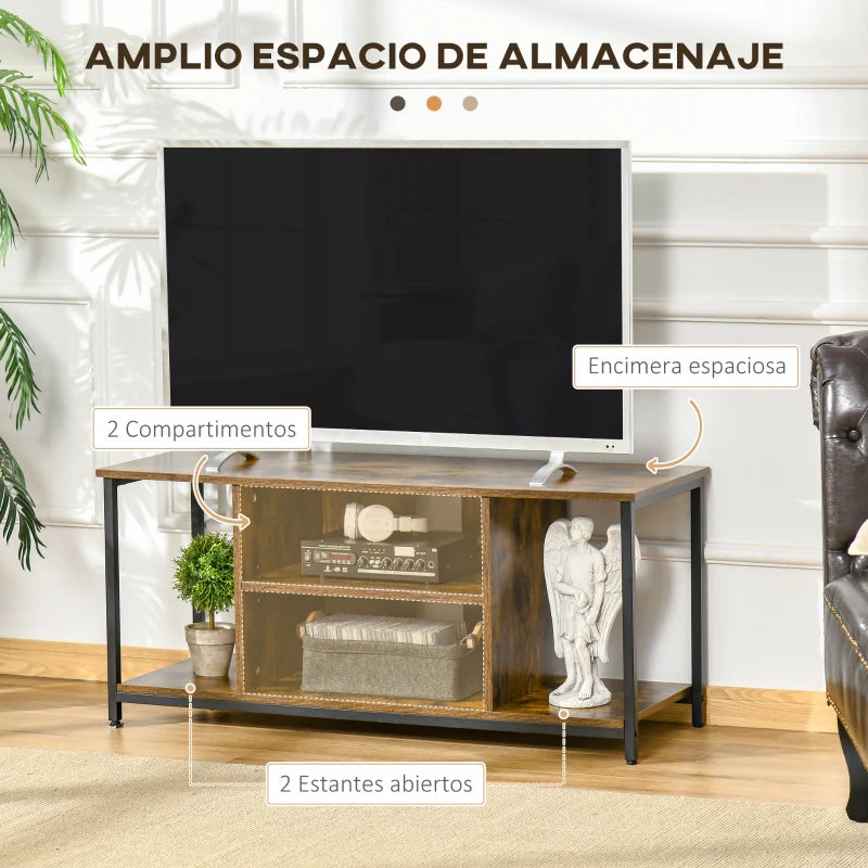 HOMCOM Mueble de TV para Televisores hasta 55 Pulgadas con 4 Compartimentos Estante Ajustable 110x40x50 cm Marrón Rústico