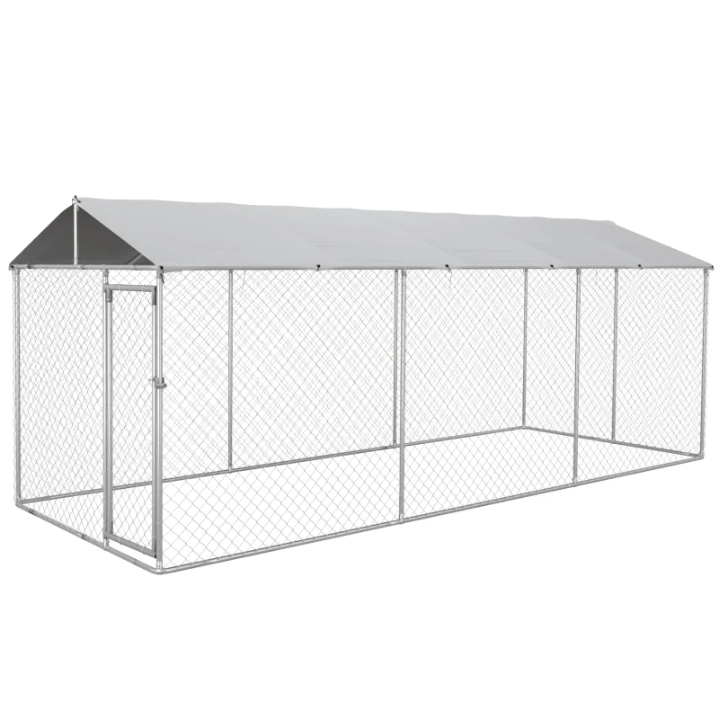 PawHut Jaula de Exterior para Perros Parque para Perros con Marco de Acero Toldo Impermeable y Anti-UV 600x230x230 cm Plata