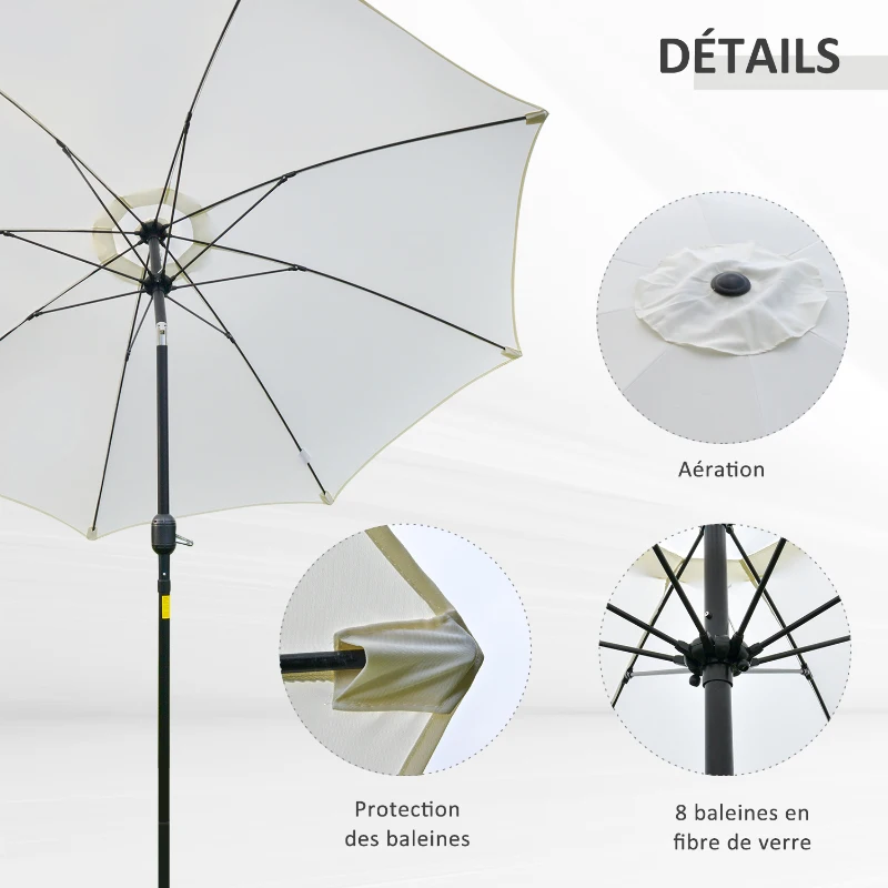 Outsunny Parasol de jardin Parasol droit Parasol inclinable aluminium fibre de verre polyester diamètre 2,65 m coloris crème
