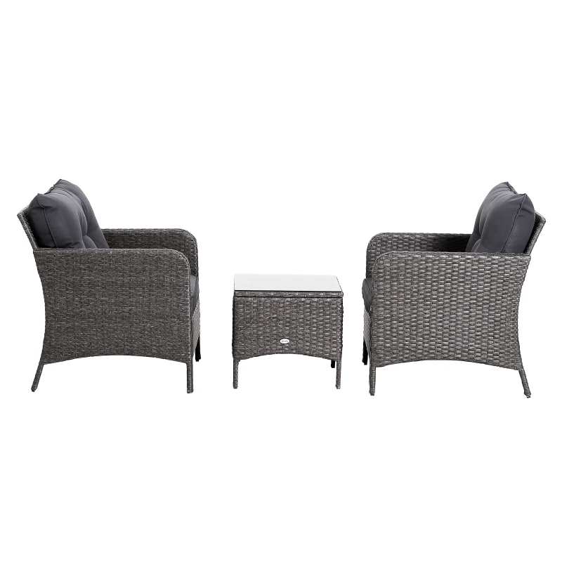 Outsunny Conjunto Muebles Ratán de Jardín Exterior 5 Pcs Sillón Mesa de Café y Taburete Reposapiés Cojín Incluido Marco Acero Color Gris