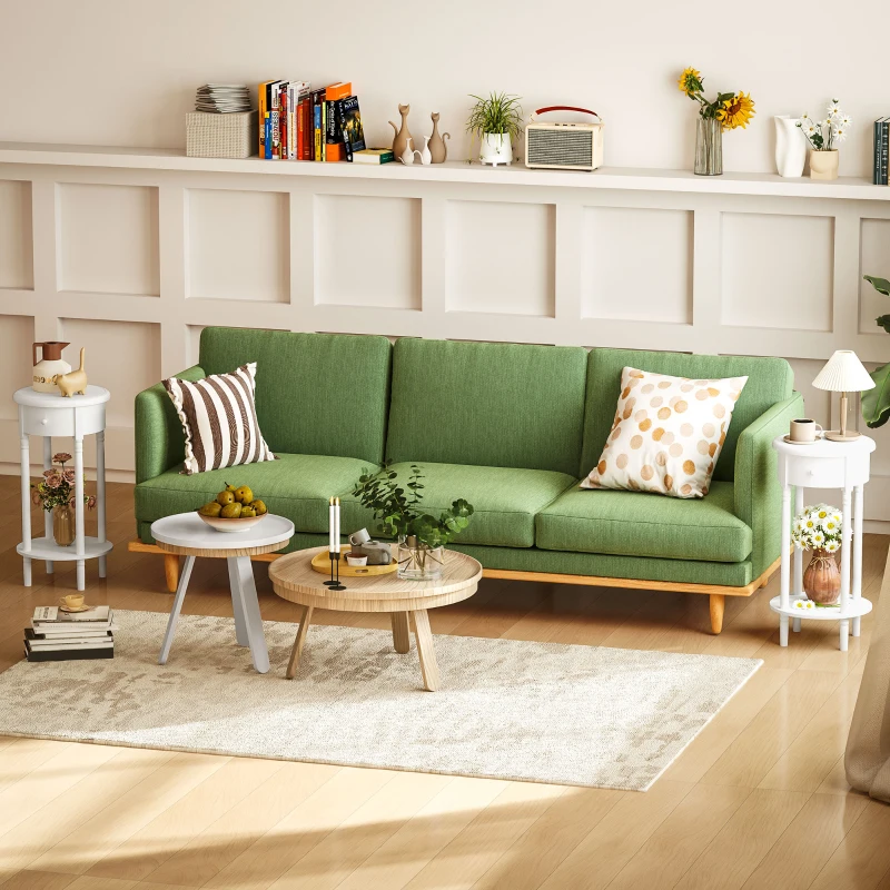 HOMCOM Set 2 Comodini con Cassetto e Ripiano in Legno Stile Contemporaneo, Ø35.5 x 71 cm, Bianco