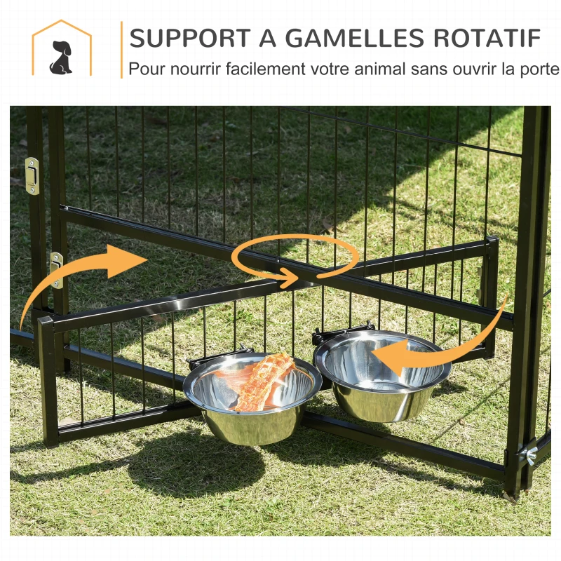 PawHut Chenil extérieur pour Chiens en métal et Tissu Oxford Support gamelle et Toit résistant aux intempéries Espace spacieux
