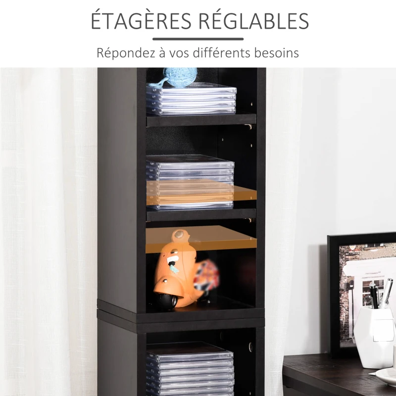 HOMCOM Lot de 2 étagères colonnes armoire de rangement CD-DVD 12 compartiments 21 x 22,5 x 88,5 cm capacité 204 CD noir