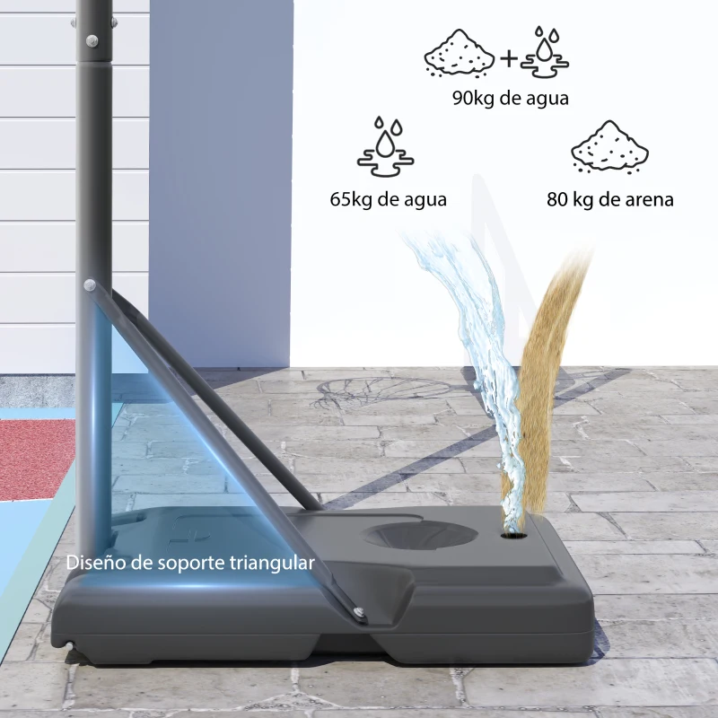 HOMCOM Canasta de Baloncesto con Altura Ajustable 220-365 cm Aro de Baloncesto con Soporte Ruedas Base Rellenable Negro