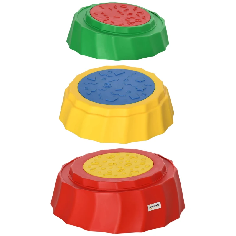 Outsunny Percorso di Equilibrio Giocattolo per Bambini 3-6 Anni, Pietre di Fiume Set 3 Pezzi Antiscivolo e Impilabili