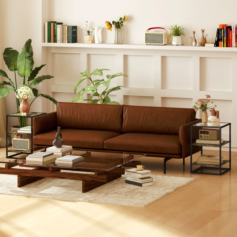 HOMCOM Tables d'appoint lot de 2 tables de chevet à 3 niveaux avec plateau en verre trempé 37 x 40 x 55,5 cm marron rustique