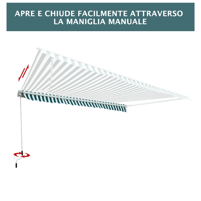 Outsunny Tenda da Sole a Bracci per Esterno con Manovella, Metallo e Poliestere, 295x250cm Verde e Bianco