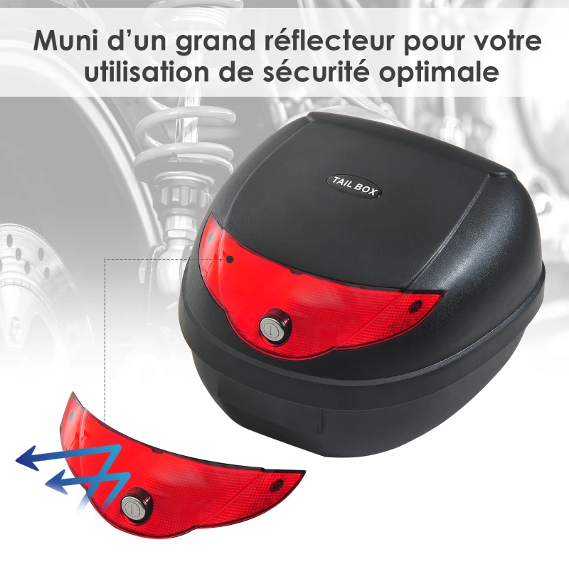 Homcom Coffre pour Casque de Moto 24 L + 2 Clés Noir 40 x 38 x 28 cm