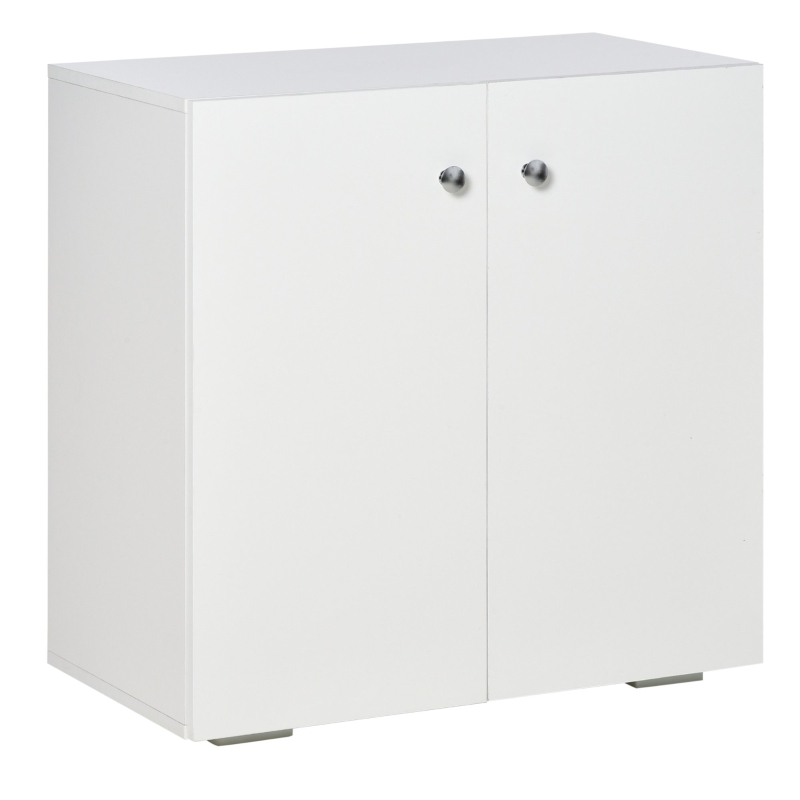 HOMCOM 2 Tier Bookcase, Wooden Storage Cabinet with 2 Doors, Freestanding Sideboard for Living Room, Home Office and Study, White