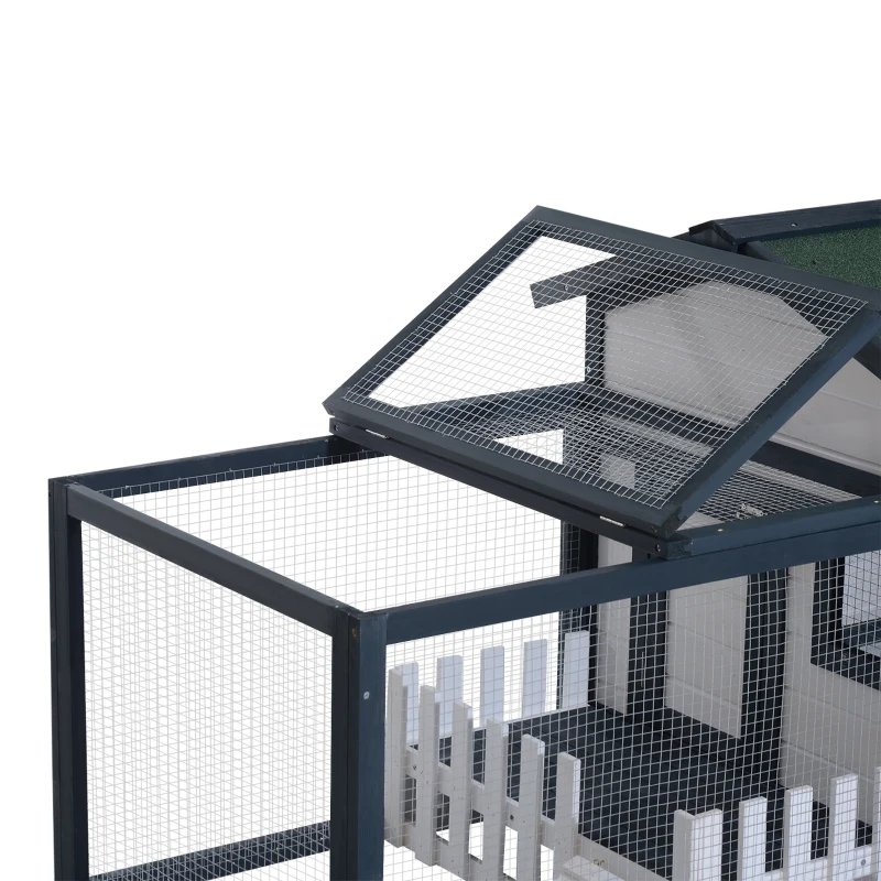 PawHut Wooden Rabbit Hutch Small Pet House Guinea Pig Hen Chicken Coop Poultry Wood Cage Pen w/ Run Fence Ramp